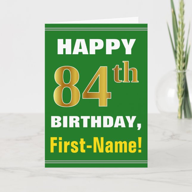 Gras, Vert, Faux Gold 84e anniversaire avec carte  (Devant)
