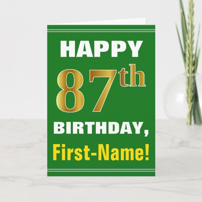 Gras, Vert, Faux Gold 87e anniversaire avec carte  (Devant)