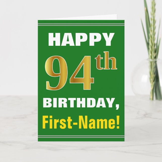 Gras, Vert, Faux Gold 94e anniversaire avec carte  (Devant)