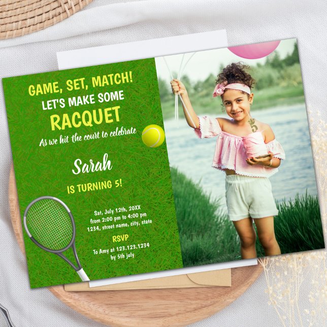 Grass Tennis Invitations Anniversaire avec photo (Grass Tennis Birthday Invitations with photo)