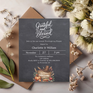 Grateful bénie gris Thanksgiving invitation