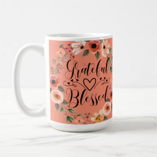 Grateful Blessed Mug - Watercolor Floral Wreath