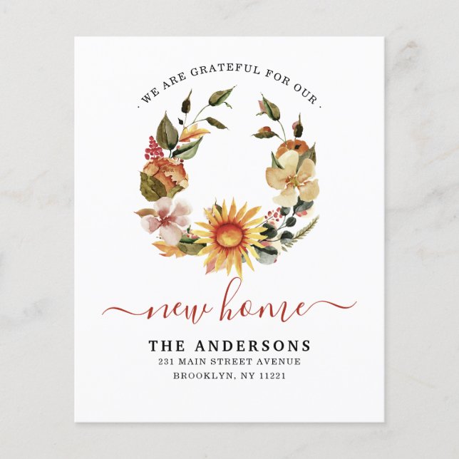 Grateful New Home Automne Wreath Moving Faire-part (Devant)