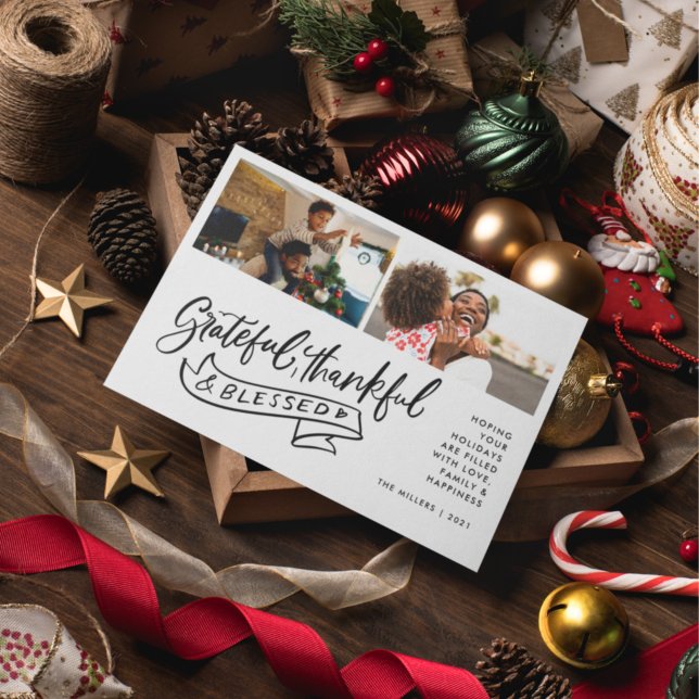 Grateful Thankful Blessé Photo de famille Noël (Créateur téléchargé)