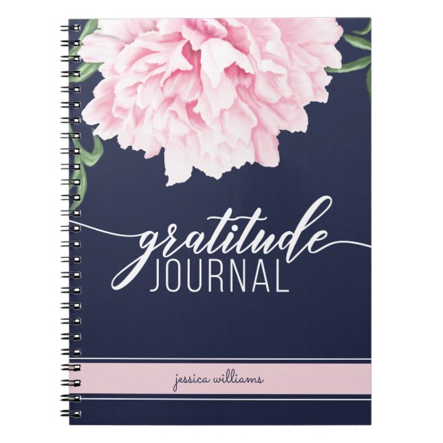 Gratitude Floral Peony Navy Journal (Devant)