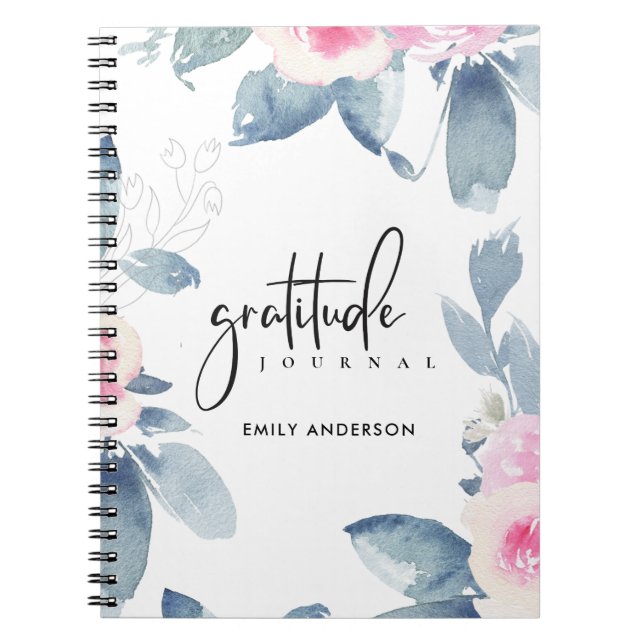 GRATITUDE JOURNAL DOUX ROSE BLEU BLEU FLORAL (Devant)