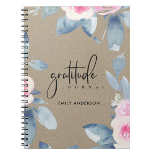 GRATITUDE JOURNAL FORCE ROSE BLUSH BLUE FLORAL