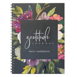 GRATITUDE JOURNAL GRAY ROSE BURGUNDÉ PURPLE FLORA