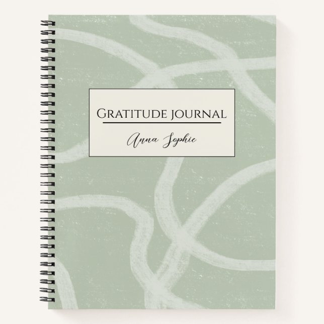 Gratitude Journal nom personnalisé Green Sage Blan (Devant)