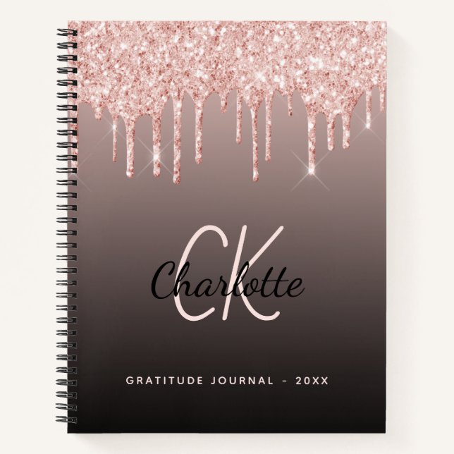 Gratitude Journal rose or parties scintillant noir (Devant)