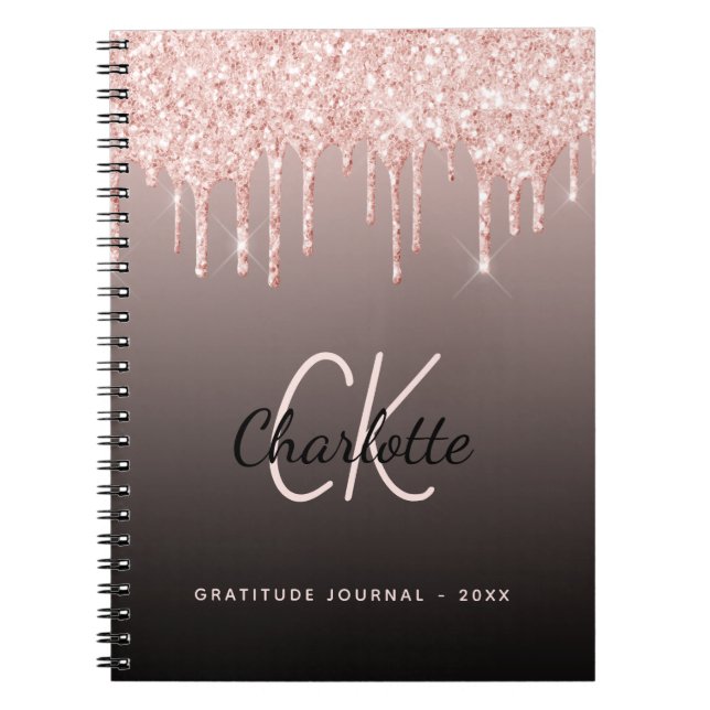Gratitude Journal rose or parties scintillant noir (Devant)