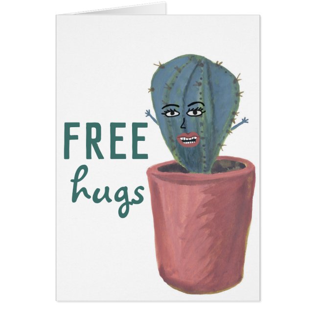 GRATUIT HUGS CRAZY CACTUS LADY Funny Cute Card (Devant)