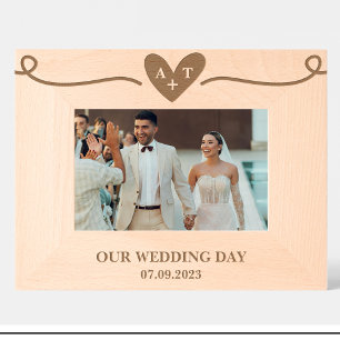 Gravés Cadres en bois personnalisés Monogramme Cœur de Ma