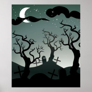 Graveyard gothique tombes arbres Poster
