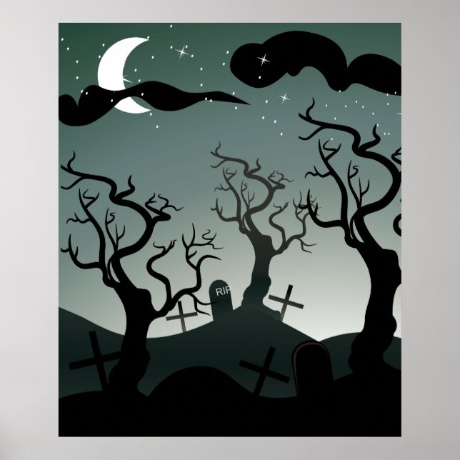 Graveyard gothique tombes arbres Poster (Devant)