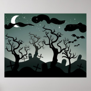 Graveyard gothique tombes arbres Poster