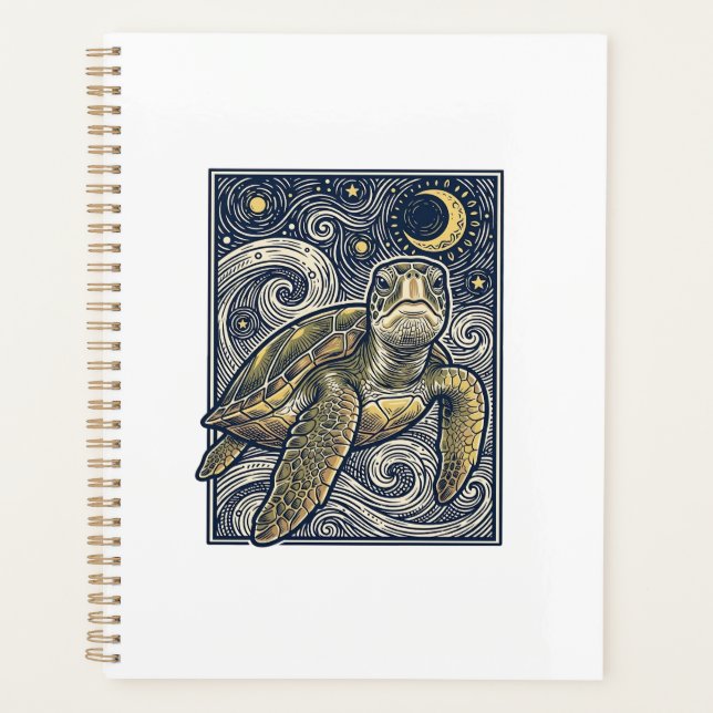 Gravure ancienne tortue marine nuit étoilée (Devant)
