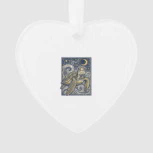 Gravure ancienne tortue marine nuit étoilée