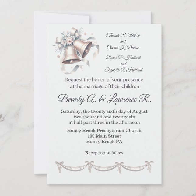 Gray and Pink Bells Wedding Invitation (Devant)