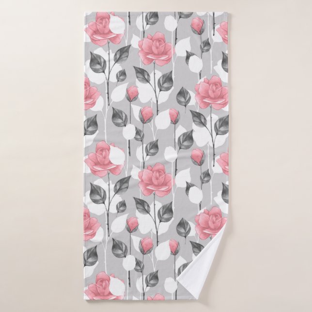 Gray and pink. Floral (Serviette de bain)