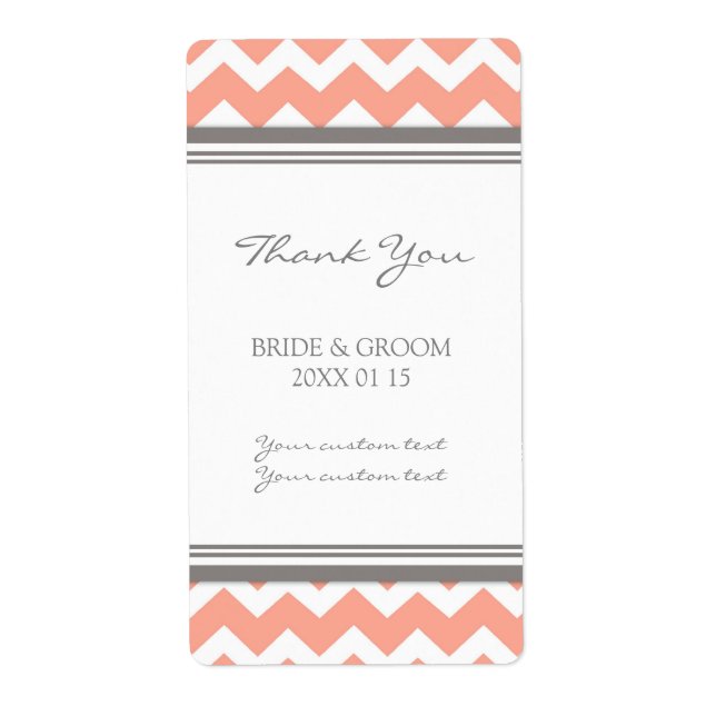 Gray Coral Chevron Étiquettes de mariage (Devant)