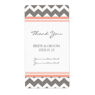 Gray Coral Chevron Étiquettes de mariage