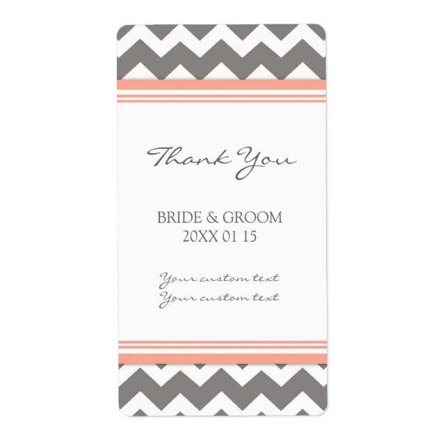 Gray Coral Chevron Étiquettes de mariage (Devant)