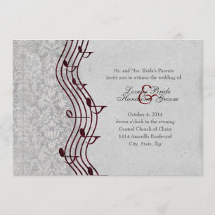 Gray Damask Musique rouge Élégante invitation à se