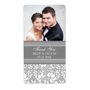 Gray Damask Photo Wedding Étiquettes