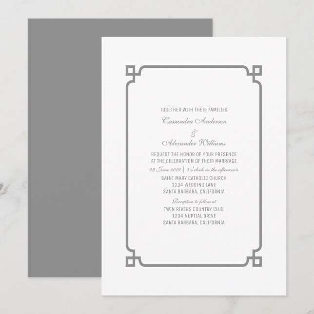 Gray Deco Chic Wedding Invitation (Devant / Derrière)