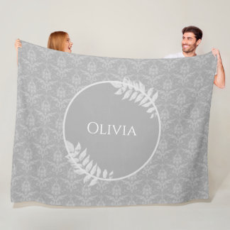 Gray Elegant Damask Couverture en polaire personna