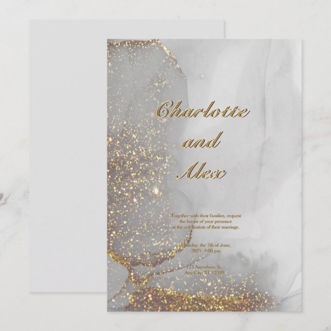Gray Glitter Chic Alcohol Ink Wedding Invitation (Devant / Derrière)