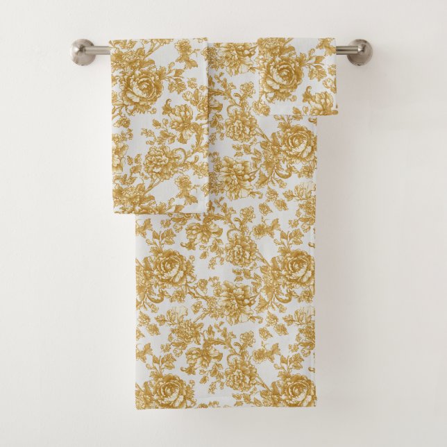 Gray & Gold Floral Damask Peony Rose (En situation)