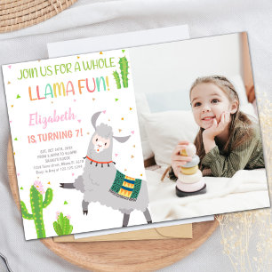 Gray Llama Invitations d'anniversaire avec photo