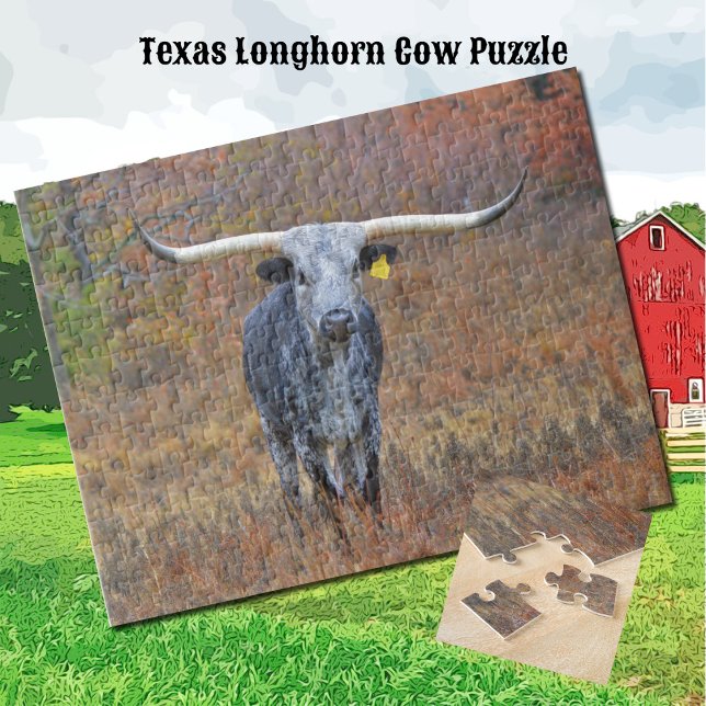 Gray Longhorn Puzzle de vache tachetée (Pretty Gray Texas Longhorn Cow Puzzle)