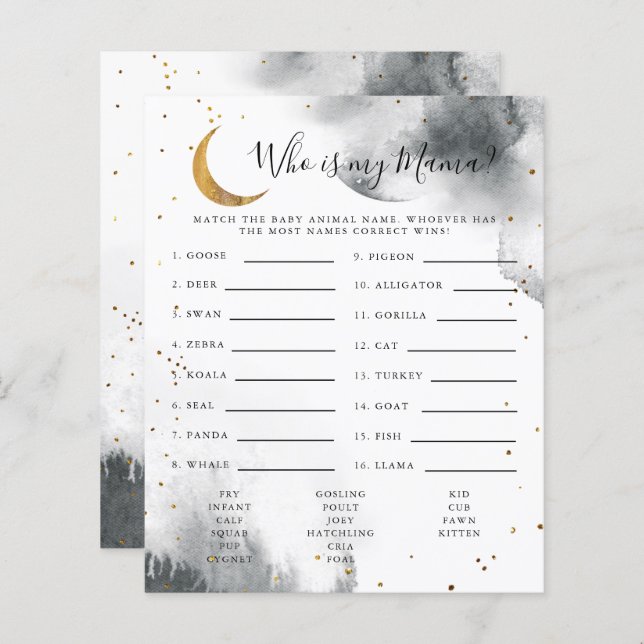 Gray Moon Qui Est Mon Baby shower Maman Jeu (Devant / Derrière)