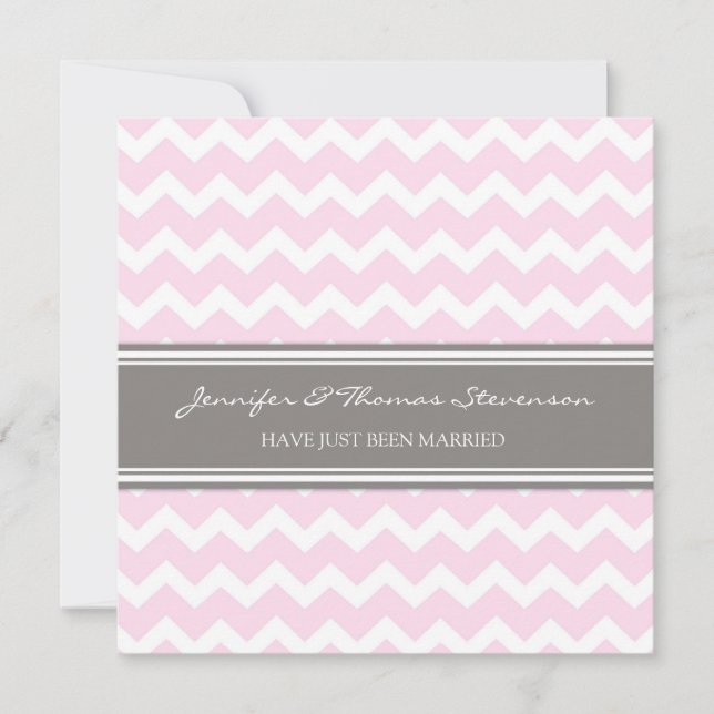 Gray Pink Chevron vient de se marier Faire-part (Devant)