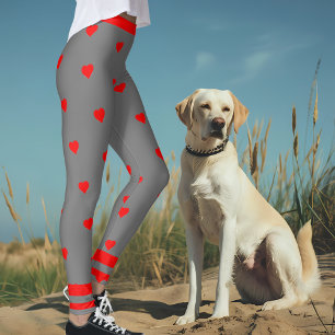 Gray Red Heart Leggings
