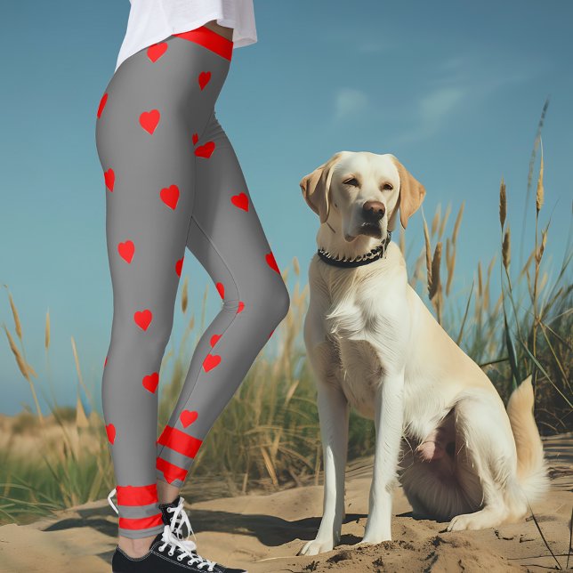 Gray Red Heart Leggings (Créateur téléchargé)