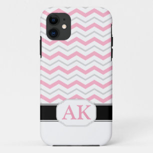 Gray & rose Chevron Monogram iPhone 5 Coque