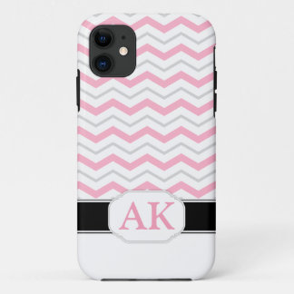 Gray & rose Chevron Monogram iPhone 5 Coque