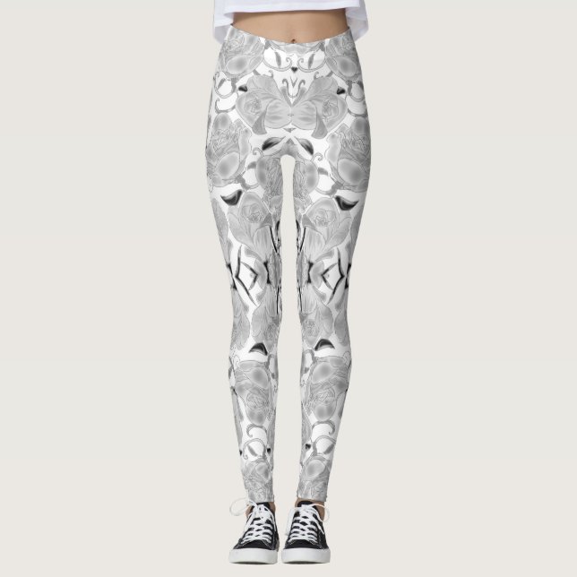 Gray Roses On White Leggings (Devant)
