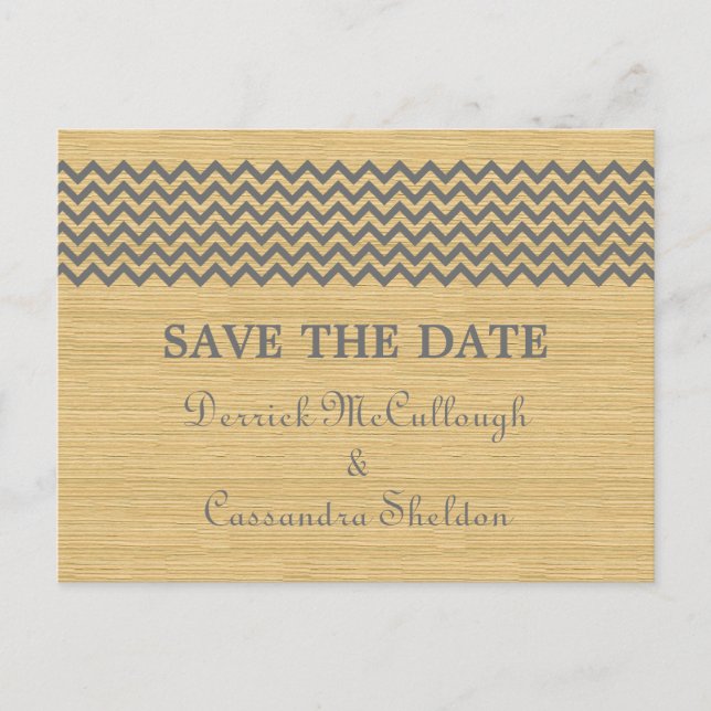 Gray Rustic Chevron Enregistrer la date Carte Post (Devant)