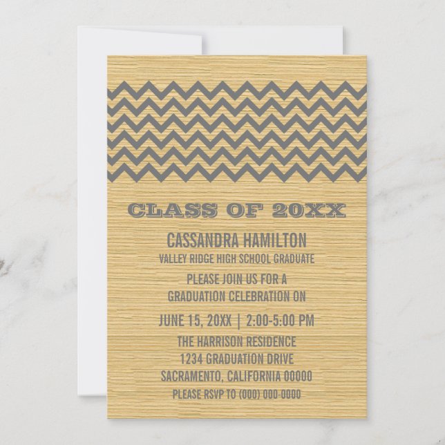 Gray Rustic Chevron Invitation de diplôme (Devant)