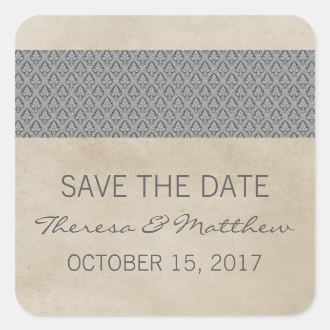 Gray Rustic Damask Enregistrer Stickers Date (Devant)