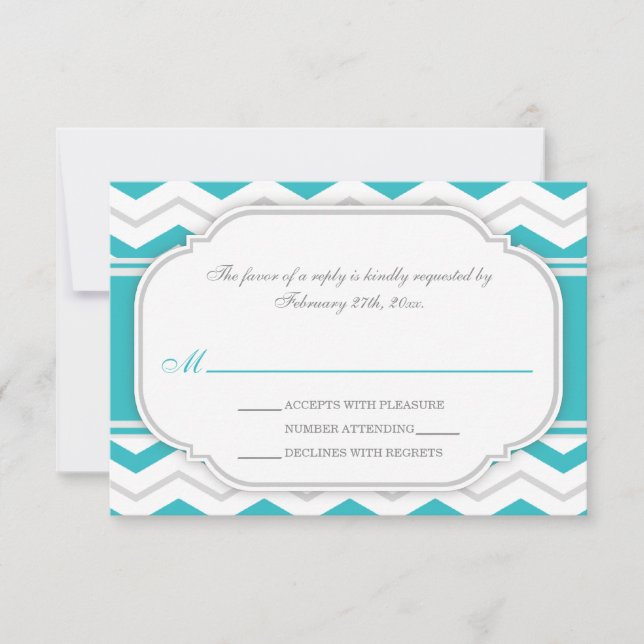 Gray Turquoise Chevron Réception de mariage RSVP C (Devant)