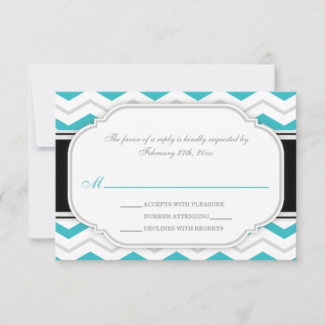 Gray Turquoise Chevron Réception de mariage RSVP C (Devant)