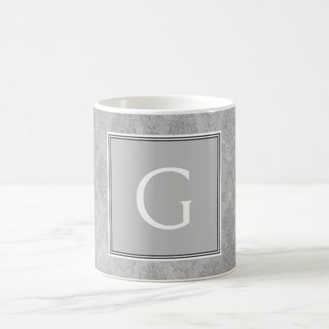 Gray Vintage Damask Monogramme Mug (Centre)