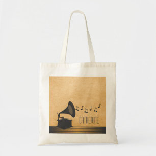 Gray Vintage Gramophone Tote Bag