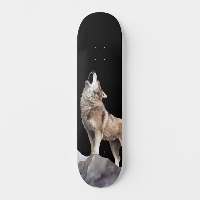 Gray Wolf Howling Wide Street skateboard (Recto)